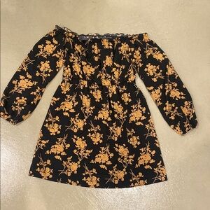 Floral Black and Tan Mini Dress